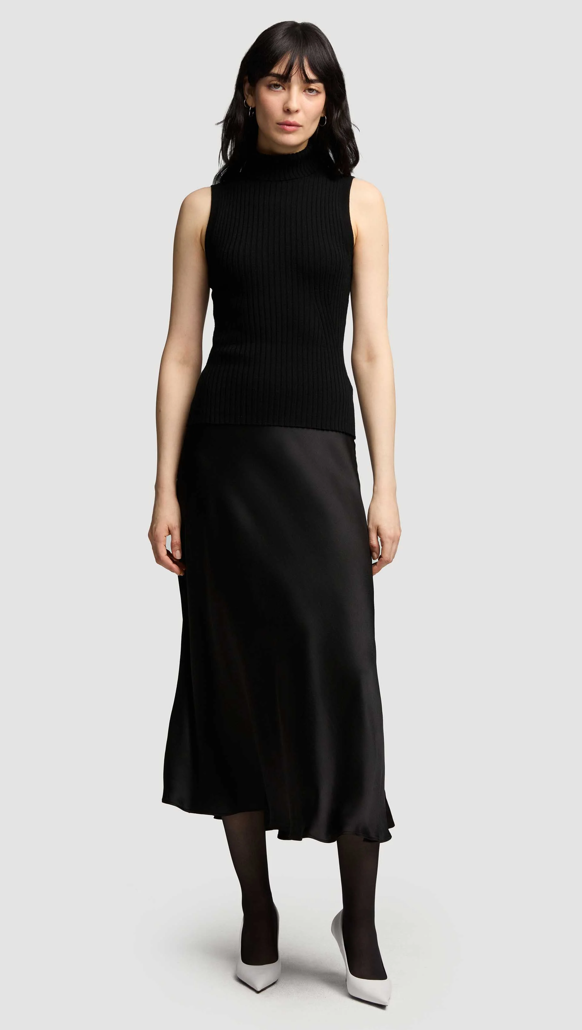 Bias Midi Skirt in Viscose Satin | Black - Image 5
