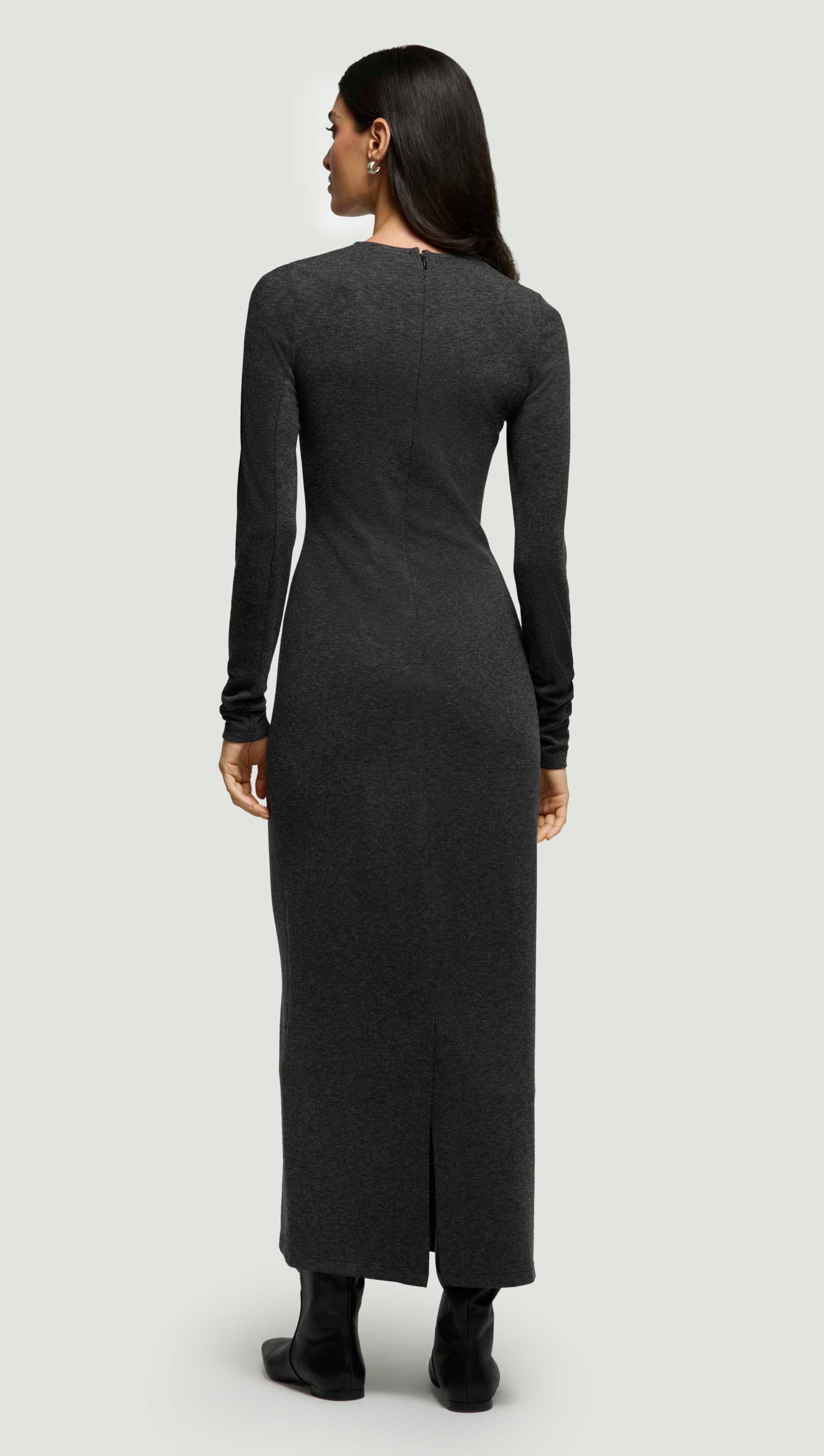 Crewneck Dress in Wool Jersey | Dark Grey Melange - Image 4