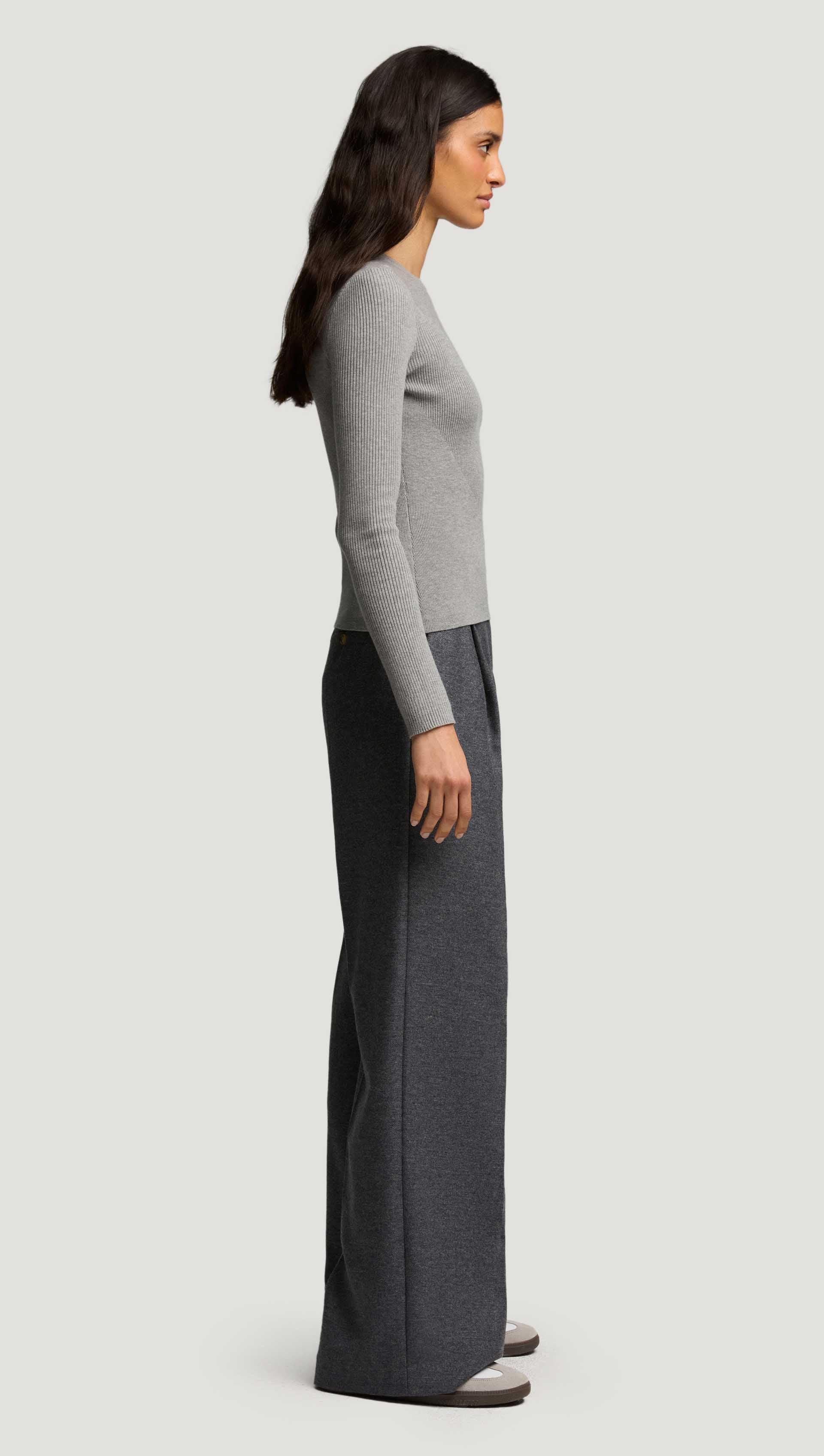 Knit Longsleeve Crew in Stretch Wool | Light Grey - Image 3