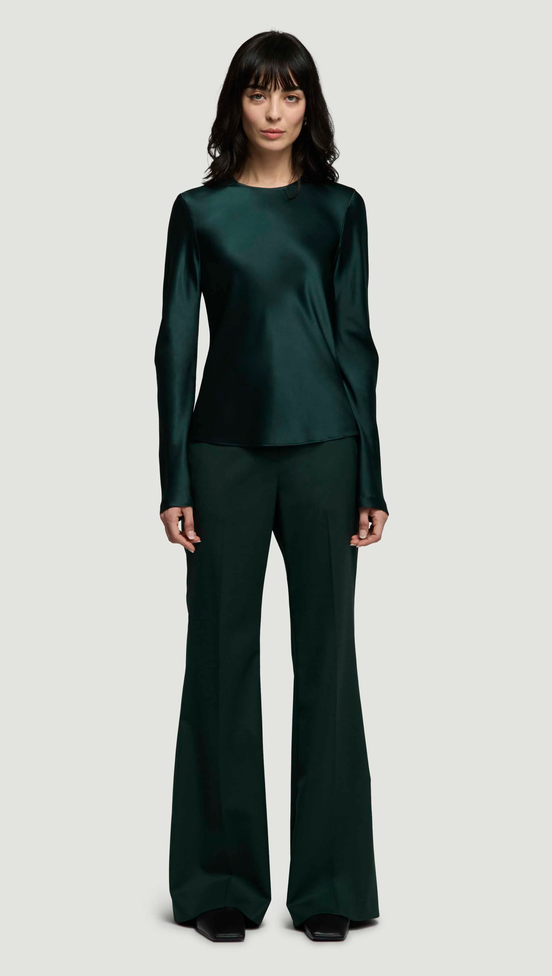 Longsleeve Bias Top in Silk Charmeuse | Deep Forest - Image 3