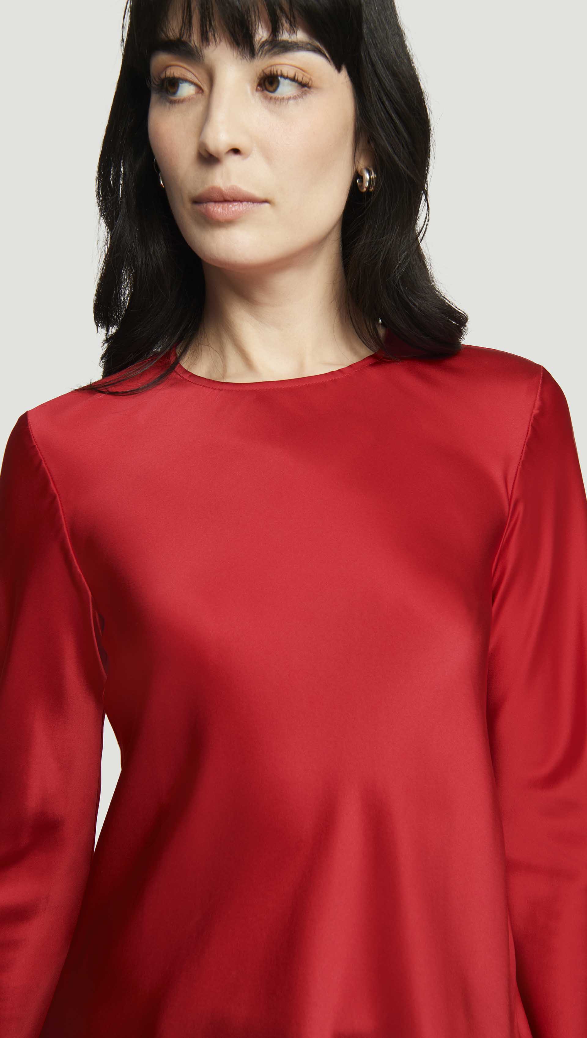 Longsleeve Bias Top in Silk Charmeuse | Ruby Red - Image 6