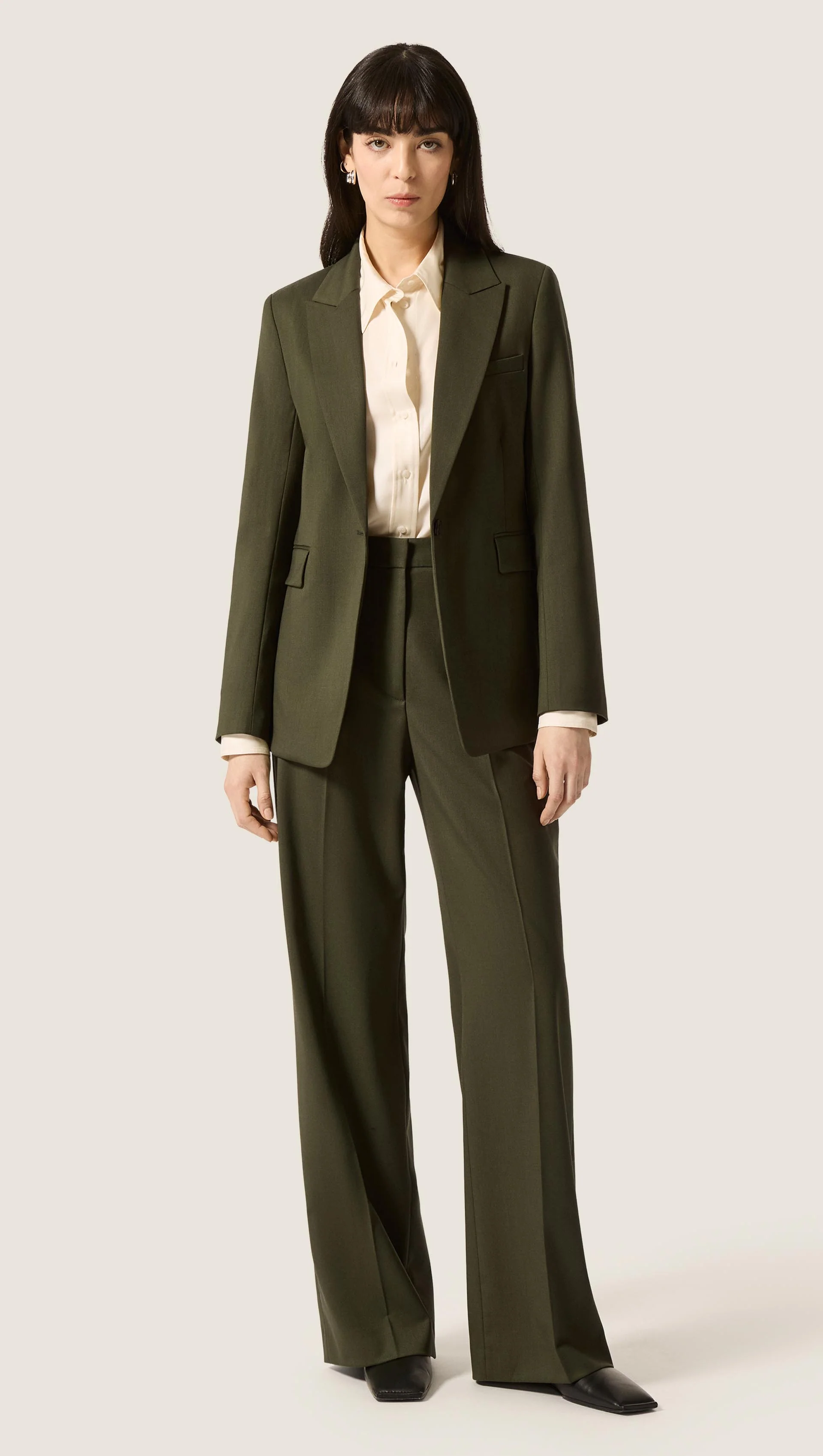 Wide Leg Trouser in Seasonless Wool | Olive - Image 7